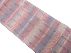 横段に花更紗模様織り出し　全通袋帯